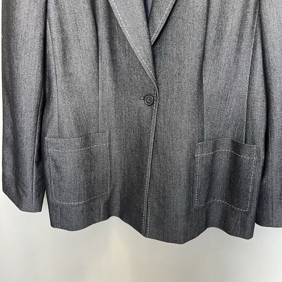 Style & Co Collection | Gray Topstitch Blazer Jacket Size 14 Shoulder Pads - Picture 4 of 5